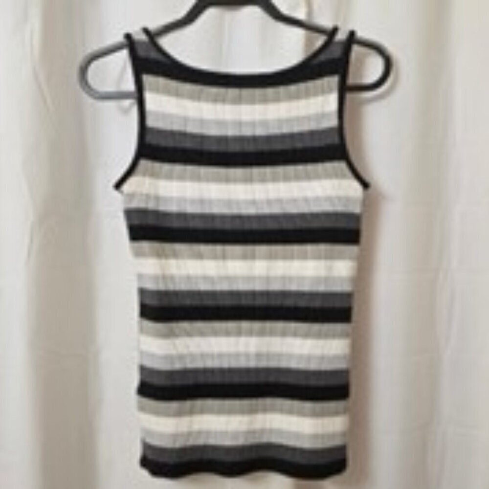 Faded Glory Sleeveless Ribbed Tank Top Black, Grey, Tan & White T-Shirt Sz 12 L - Picture 5 of 6